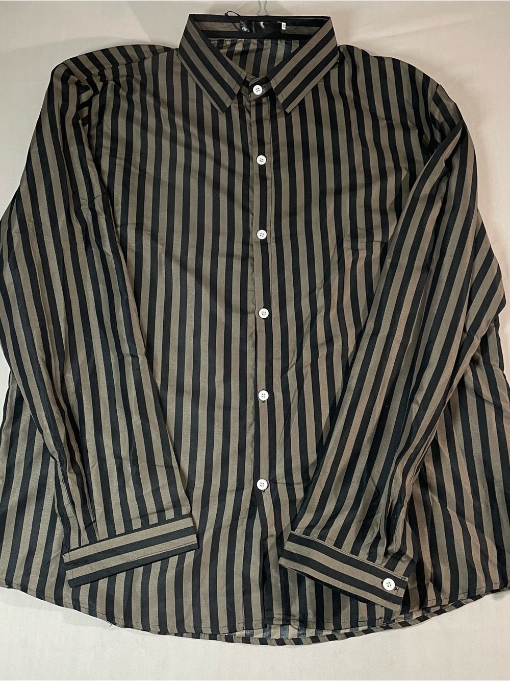 Zaful Black and Brown Vertical Stripe Button-Down Shirt